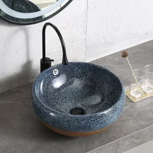 China Factory Ceramic Washroom Counter Top Round Shape Blue Color Vessel Sink Thailand Bathroom Sink Basin
