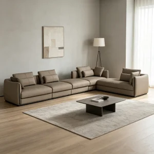 Minimalist Stylish Square Sofa Genuine Leather Cover Sponge Sleek Design for Modern Living Spaces Durable Eco-Friendly Family