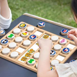 Zhiqu Unisex Wooden Animal Flip Chess Set Early Education Board Game for 5-7 Years Logical Thinking Mindset &Memory Toy
