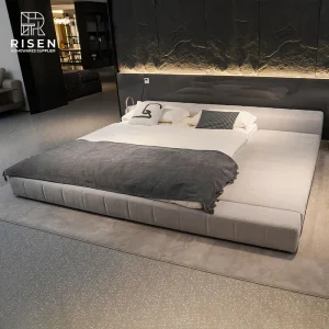 Estructura de cama de tela suave tapizada de lujo