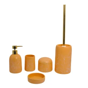 China Matte Warm Orange Crackle Glaze Stoneware Bathroom 5 - Piece Set Suppliers, Exporter