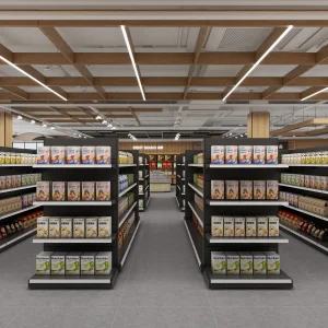 Nordic Design Double-Sided Retail Display Stand Supermarket Gondola Shelf