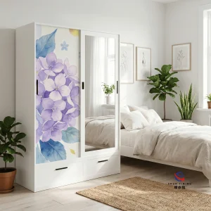 High Quality Hot Selling Customized Steel and Iron Storage Locker with Mirror, 2-Door Metal Wardrobe for Bedroom Home Furniture