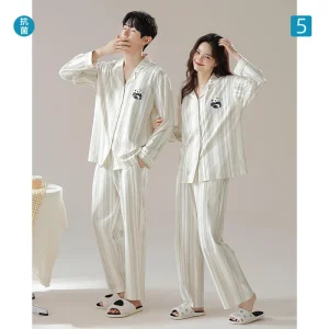 Nuevos pijamas de pareja a nivel, 96% algodón y 4% spandex, conjuntos de pijama largos para hombres y mujeres, ropa blanca