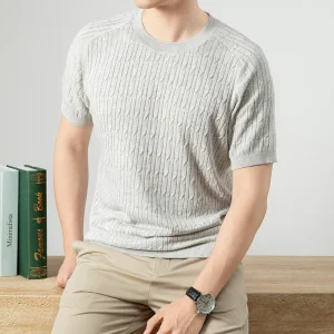 Suéter de Malha com Manga Curta para Homens Atacado, Casual, Respirável, Verão, Pulôver