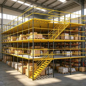 Industrial Workshop Steel Mezzanine Attic Rack Multi Level Storage Platform With Stairway