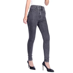 Custom Double Button Closure Grey Faded Skinny Fit Jeans for Women