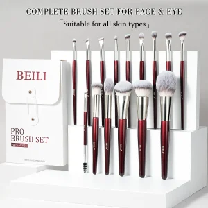 15pcs Glitter Burgundy Red Make up Brushes
