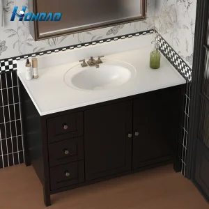 Hot Sale Artificial Stone 3 Holes Wash Basin Glossy White Cultured Marble Vanity Top