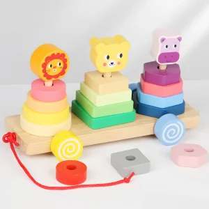 Montessori Wooden Animal Pillar Early Education DIY Toy 5-7 Years Grasping Power Exercise Cognitive Development Stacking Toys