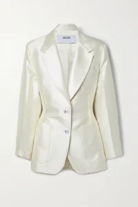 Notch Lapel Single-Breasted Cotton and Silk-Blend Satin Blazer