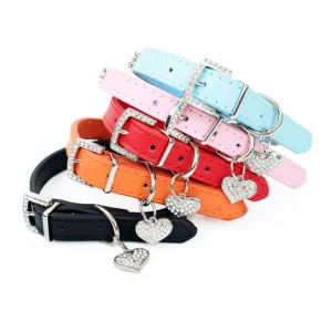 Adjustable PU Leather Pet Dog Collar with Bling Shiny Diamonds for Various Dogs
