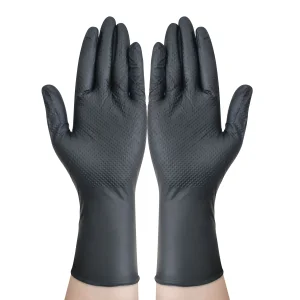 Diamond Grip Nitrile Gloves - Orange and Black, Finger Textured Surface