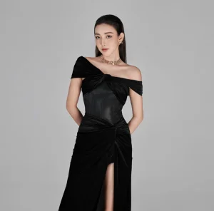 Black Velvet Off Shoulder Corset Gown