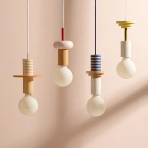 Modern Minimalist Solid Wood LED Pendant Light Geometric Design Ceiling Chandelier for Dining Room Bedroom Home Lighting