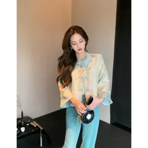 Plus-size New High-end Embroidered Water Pattern Round-neck Button-down Women's Coat