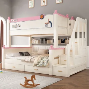 Aesthetic Solid Wood Kids' Beds Bunk Bed Girl Princess Pink Bedroom Furniture
