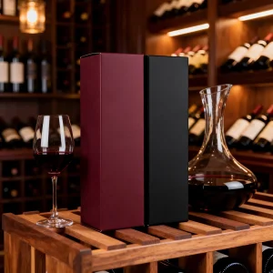 Papel Matte Burgundy e Preto para Caixas de Presente Rígidas de Uma Garrafa de Vinho