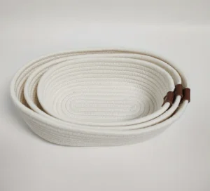 Hand-woven cotton rope basket