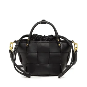 Trending Small Woven Vegan Leather Bucket Bags Fashionable Ladies Creativity Metal Rivet Tote Bags with Custom Printed Logo