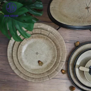 Wholesale Tableware Melamine Dish Japanese Korean Style Ancient Wood Pattern Plate
