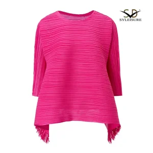 Best Women's Round Neck Three - Quarter Sleeve Pleated Asymmetric Top Factories, Companies