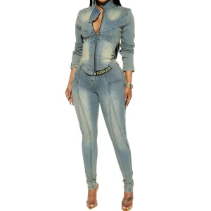 Women's Streetwear Washed Denim Set
