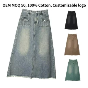Denim Long Skirt for Women Retro Star Street Style