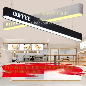 Letter-cutout Logo Illuminated Iron LED Chandelier 6000K Color Temperature for Coffee Shop Clothing Store Reception Desk More
