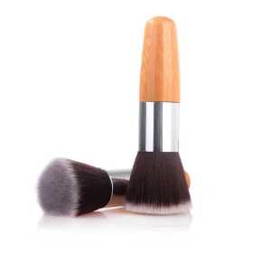 Pincel de Bronzer em Pó de Fundação de Topo Plano Grande para Maquiagem Cor Natural de Bambu