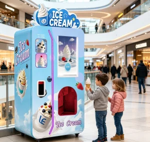 Commercial 24-Hour Ice Cream Vendor  Air-Cooled 1 Base Flavor + Dual Topping System for Retail Hubs