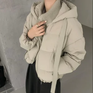 Japanese Korean Style Waterproof Lightweight Women's Down Jacket with Hood Ribbon Warm Puffer for Winter Street and Outdoor Wear