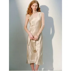 Vestido Maxi Sin Mangas para Banquete de Lujo Dama de Satén Doble Cara Triacetato 45 Grado Corte en Sesgo Mujeres Mayorista Personalizado