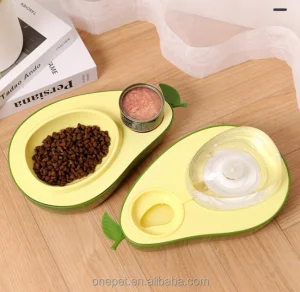 Multifunctional Anti-Choking Cat Pet Bowl Feeder Automatic PP Plastic Food and Water Bowl with Avocado Design for Animals