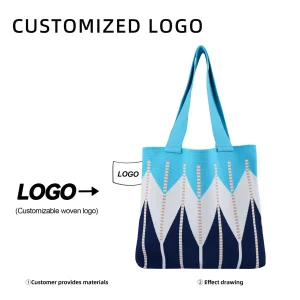 Custom Pattern Wholesale Fashionable Knit Tote Bag Handbag Jacquard Handbag Vest Shape Hand Carry Knitted Wrist Bag