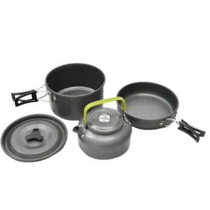 Stackable Non-Stick Cooking Cookware Set for Camping Campfire Utensils Including Pot Pan Bowls with Storage Bag