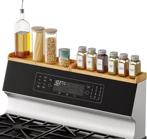 Whosale Natural Bamboo Kitchen Shelf Organizer for Stove,Magnetic Bamboo Spice Shelf for Home Stove Kitchen Storage ORganization