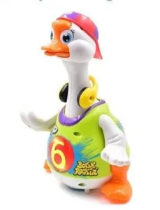 Brinquedo de animal dançante em forma de ganso elétrico, educativo, de plástico, com música, luz e que anda