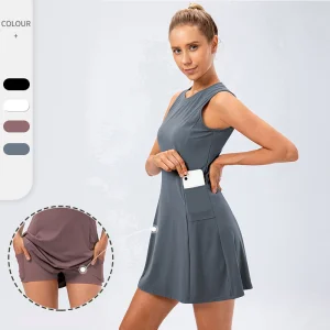 Casual Bodycon Dress Side Pocket Design 2 in 1 Shorts Women Tennis Skirt Yoga Wear