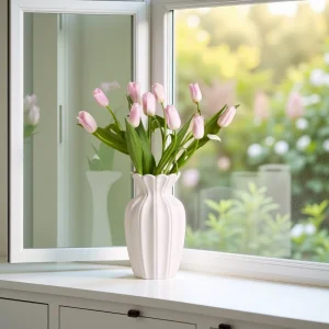 China Blooming Elegance Ceramic Vase – Matte White Floral-Inspired Design VDLK2405530 Suppliers, Factories