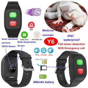 The latest China factory LTE IP67 waterproof smart senior healthcare GPS tracker bracelet with heart rate BP blood oxygen body temperature monitor Y6