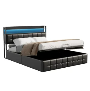 Mecanismo de Cama Dobrável para Quarto com Economia de Espaço, Cama com Armazenamento Integrado e Gavetas de Armazenamento, Cama Estofada