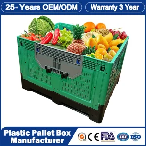 1200*1000*810mm Plastic Pallet Bin Manufacturer Solid Harvest Collapsible Rigid Foldable Stackable Storage Mesh Insulated Fish Sleeve Container Bin with Lid