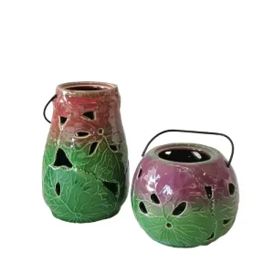Wholesale Artistic Gradient Color Leaf - Embossed Cutout Ceramic Candle Holders with Handles Supplier, Exporter