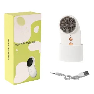 Waterproof Silicone Wireless Electric Facial Cleansing Brush Heat Vibration Massager for Deep Pore Cleaning Ionic Household