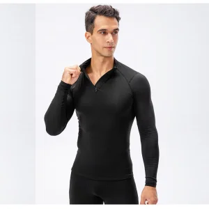 Wholesale Custom Men′ S Thermal Underwear Shirt Stand Neck Base Layer Warm Top Compression Winter Sport Long Sleeve Base Layer Shirt for Men′ S
