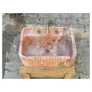 Starstone Luxury Pink Marble Bathroom Sinks Stone Hand Wash Basin Wall-Mounted Sink