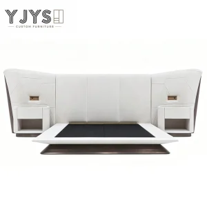 Cama de plataforma de cuero acolchado en forma de ala