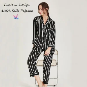 Fabricante de lujo, pijama de seda impresa de seda de morera