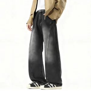 Men Retro Scimitar Us-Style Straight Loose Fit Cool Trendy Brand Wide-Leg Denim Jeans